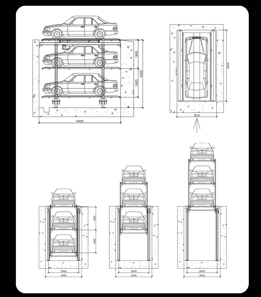 pfpp DIMENSIONES Ascensor aparcamiento subterráneo con foso